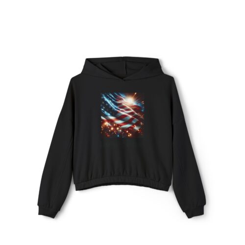 Patriotic Women's Cinched Bottom Hoodie - Cozy American Flag Design