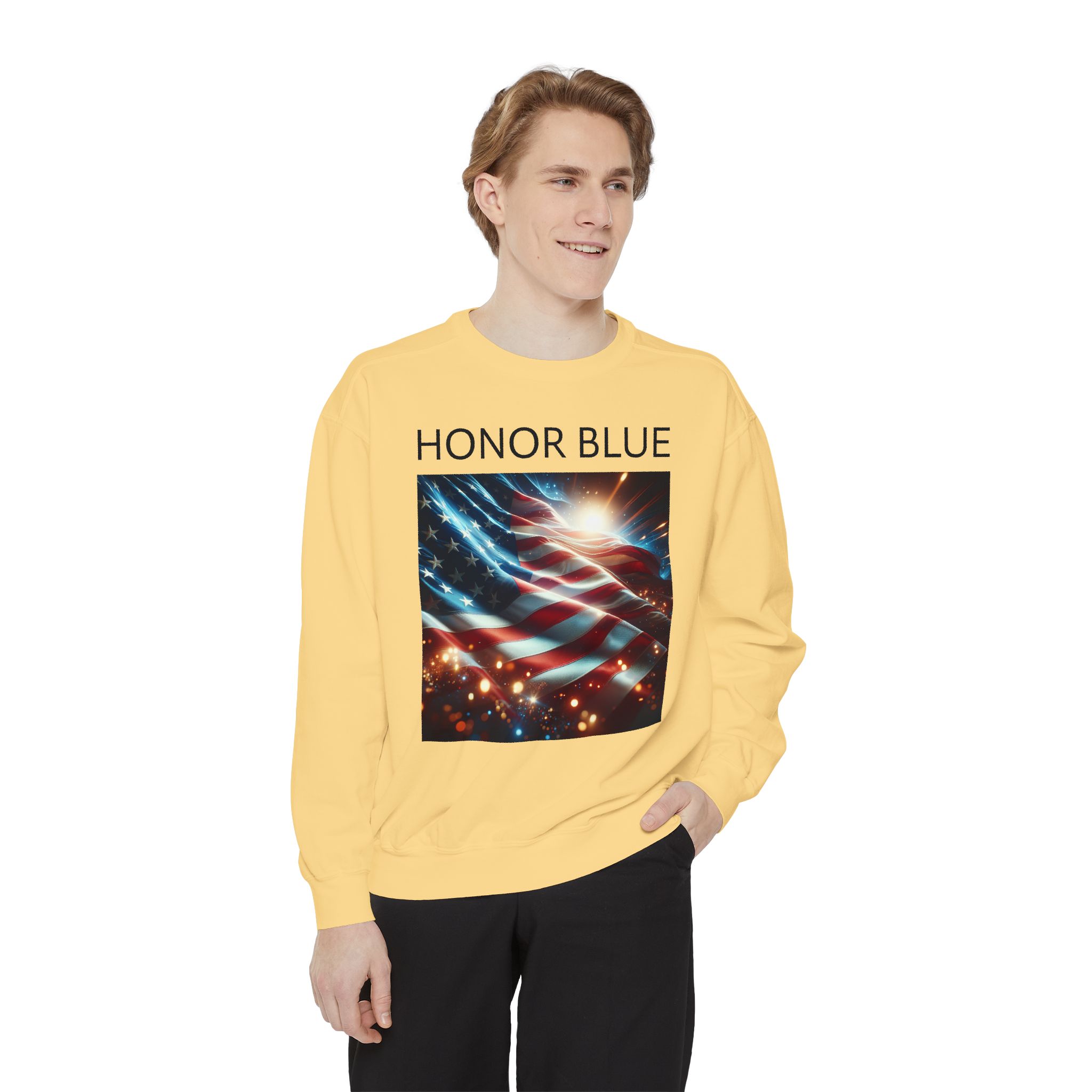 Honor Blue Unisex Garment-Dyed Sweatshirt - Patriotic American Flag Design - Image 11