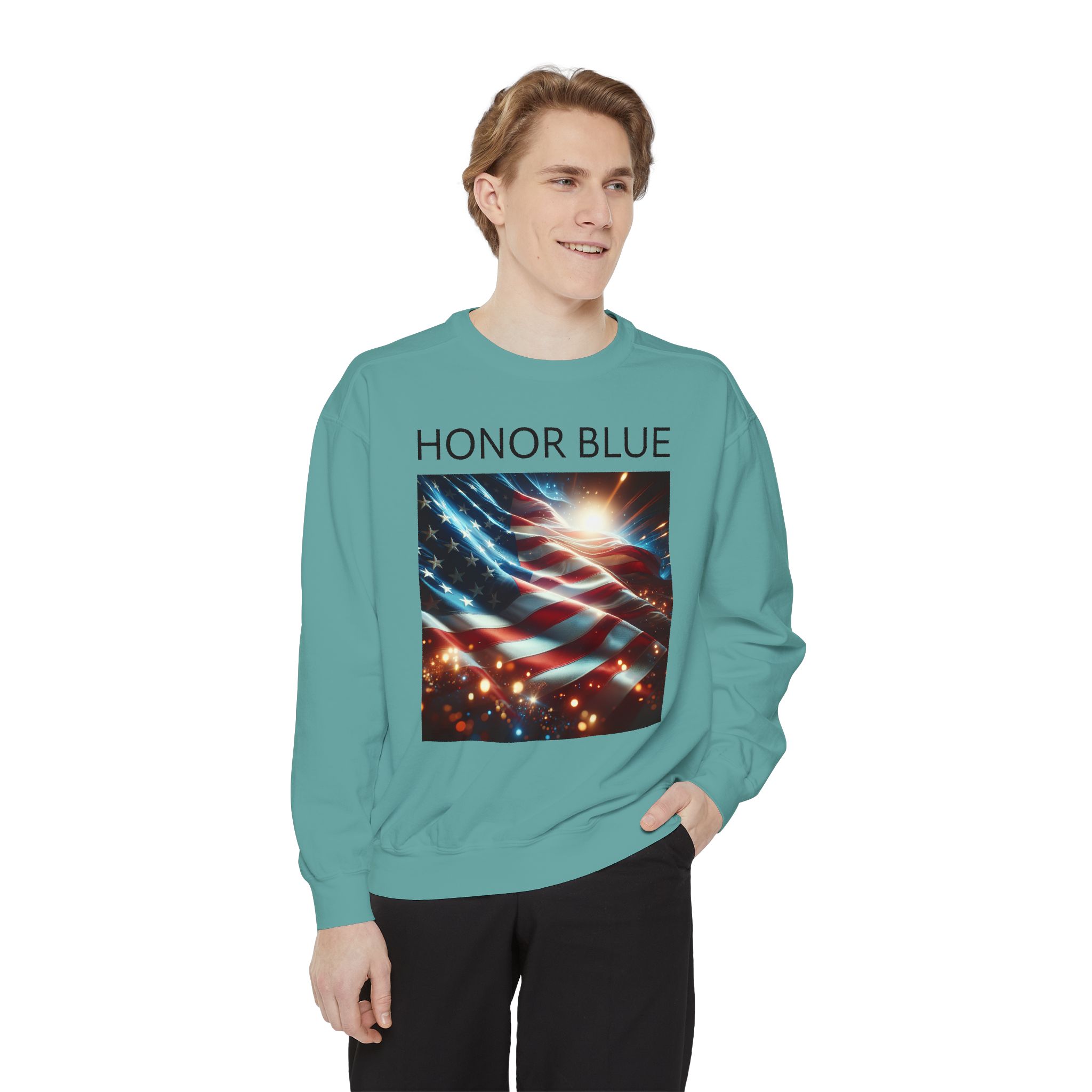 Honor Blue Unisex Garment-Dyed Sweatshirt - Patriotic American Flag Design - Image 27