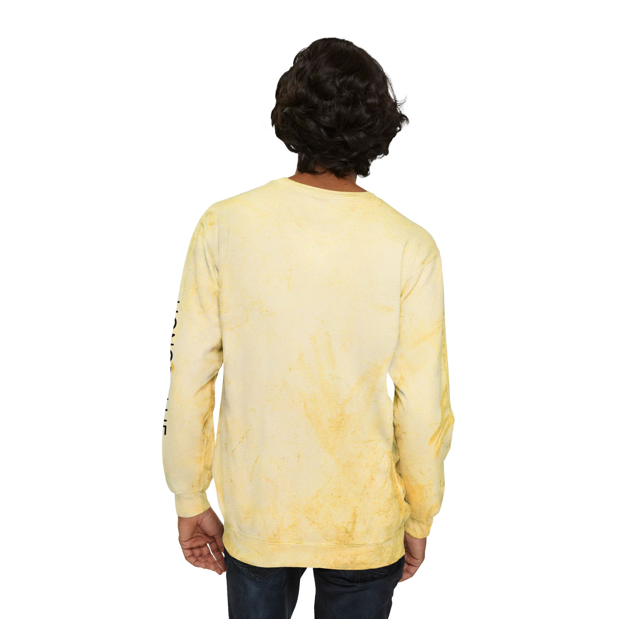 Unisex Color Blast Crewneck Sweatshirt - Vibrant Yellow with Honor Blue Design - Image 4