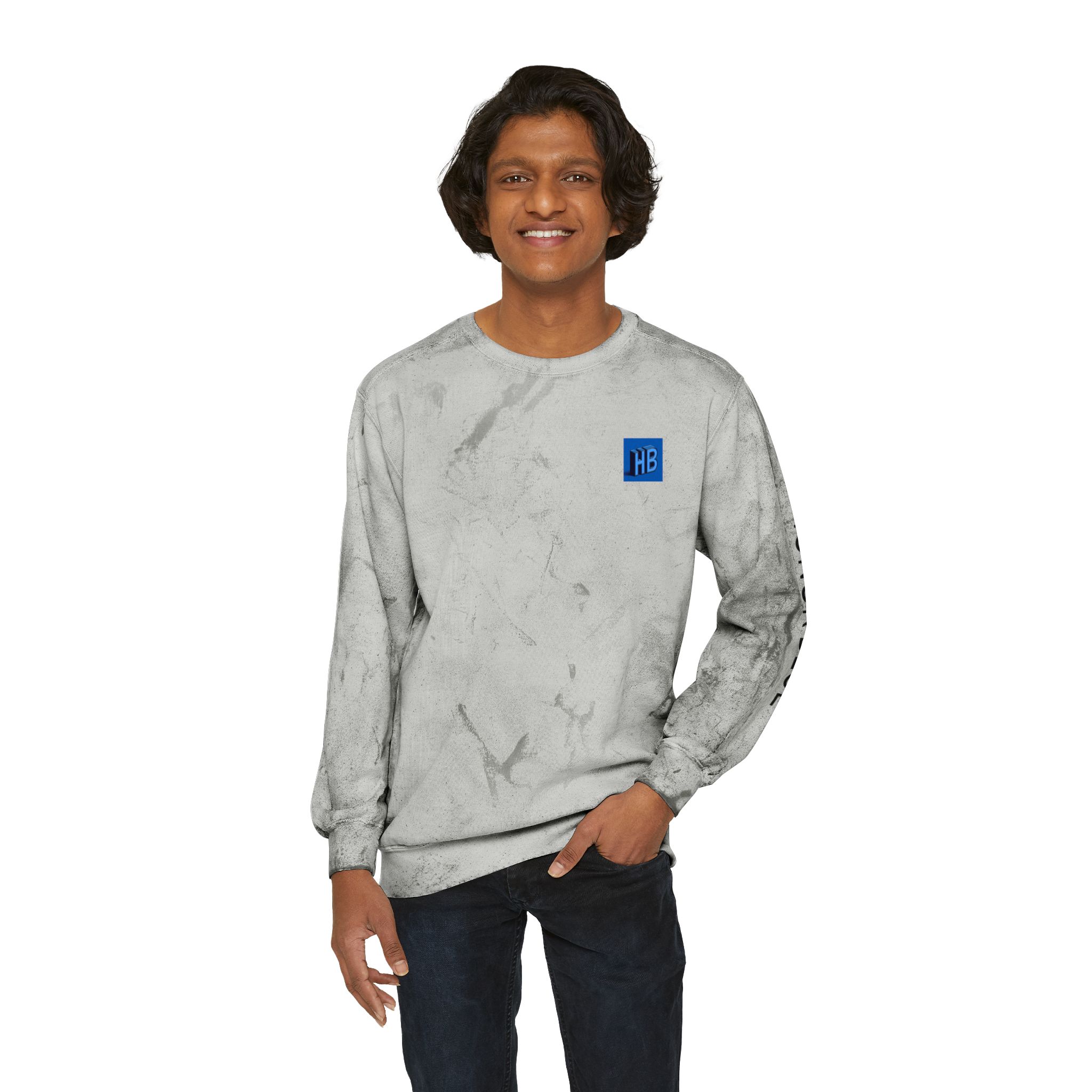 Unisex Color Blast Crewneck Sweatshirt - Vibrant Yellow with Honor Blue Design - Image 7