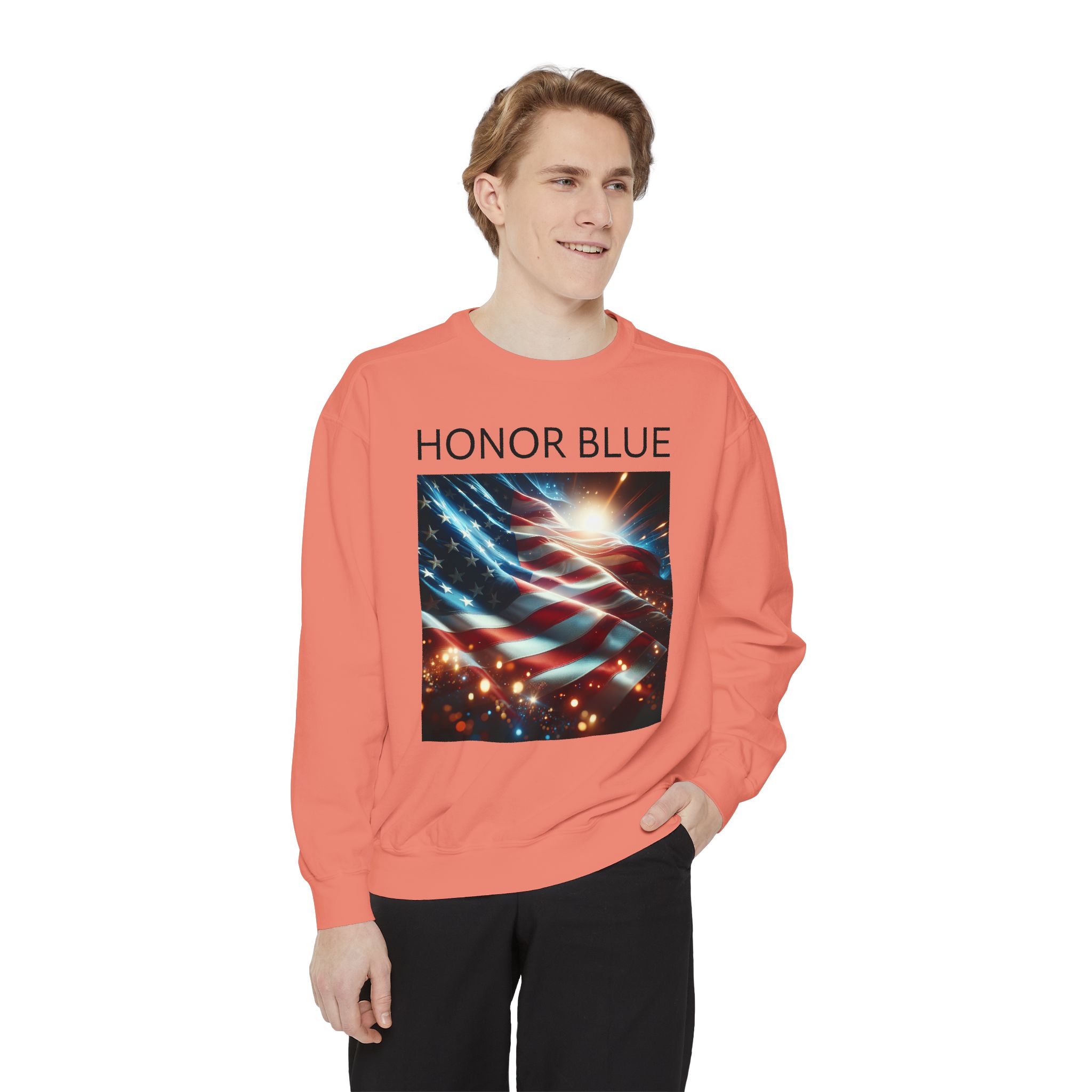 Honor Blue Unisex Garment-Dyed Sweatshirt - Patriotic American Flag Design - Image 7