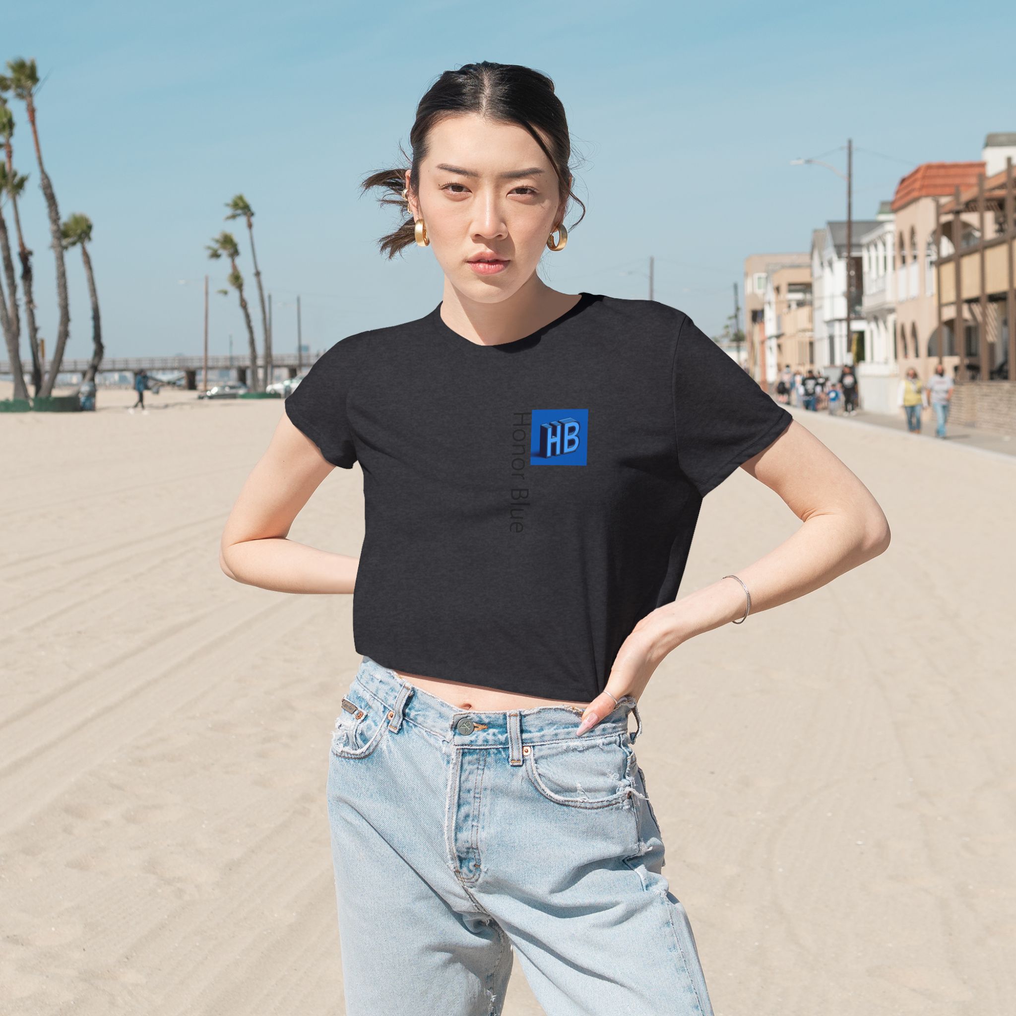 Honor Blue Women's Flowy Cropped Tee - Stylish & Comfortable Casual Wear - Image 12