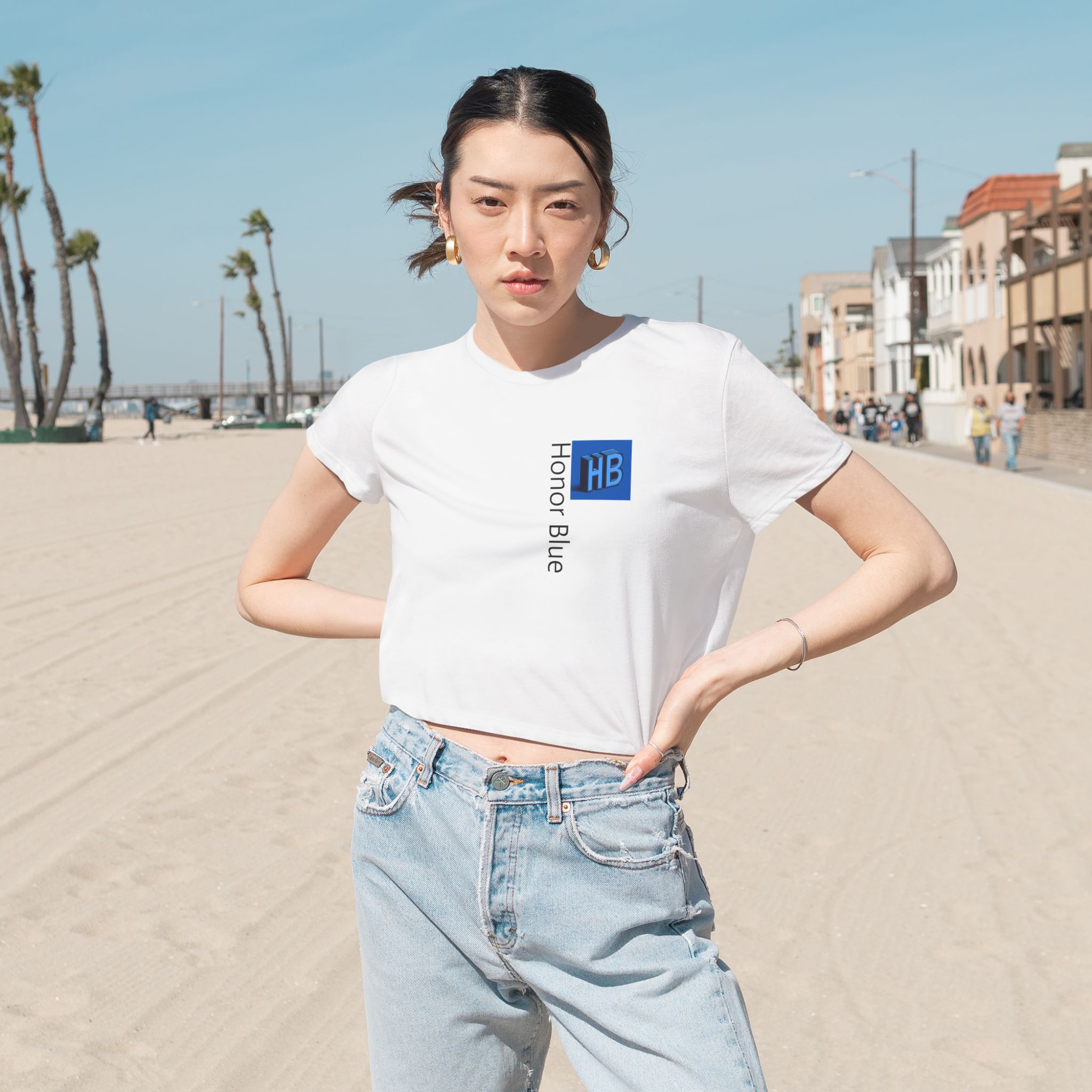 Honor Blue Women's Flowy Cropped Tee - Stylish & Comfortable Casual Wear - Image 4