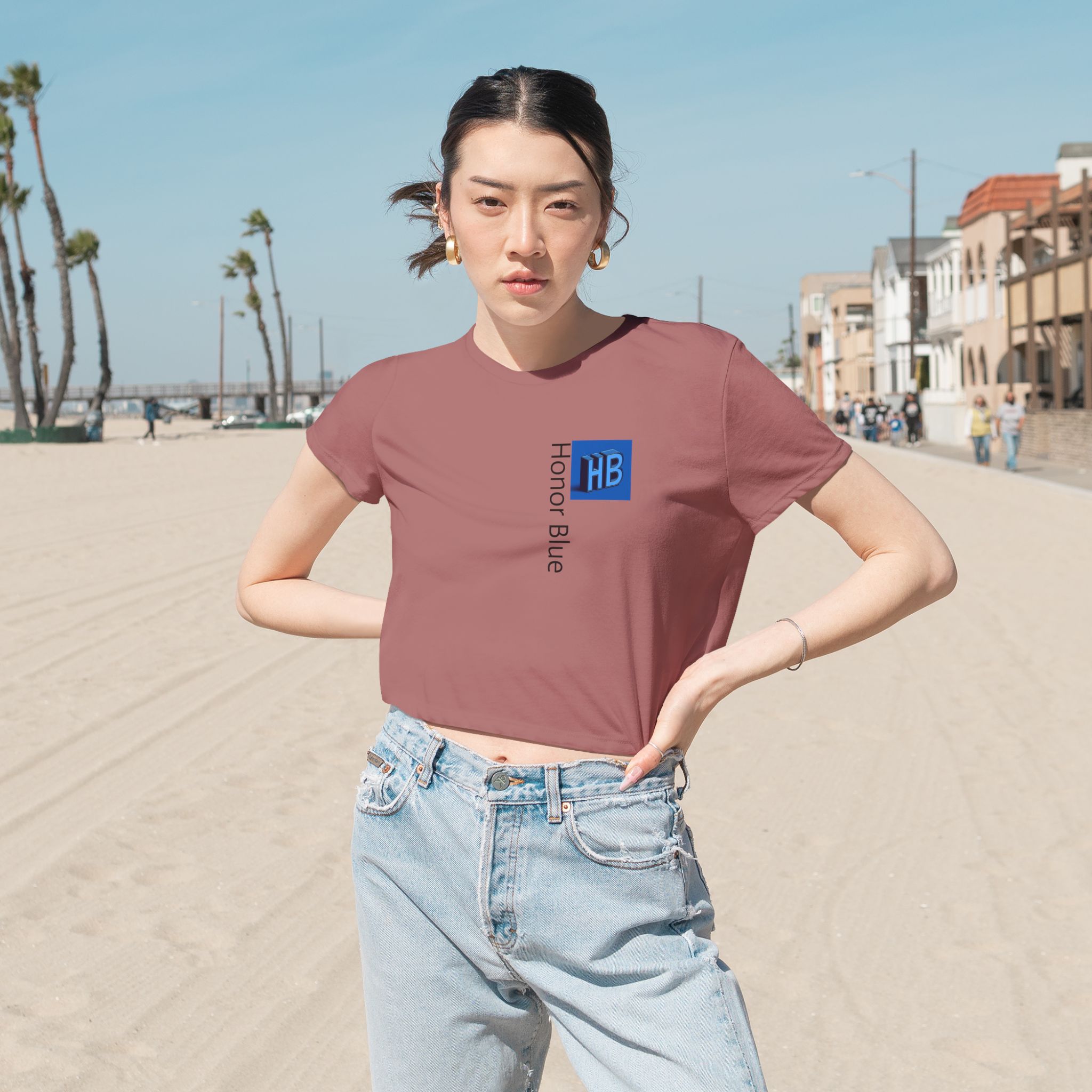 Honor Blue Women's Flowy Cropped Tee - Stylish & Comfortable Casual Wear - Image 8