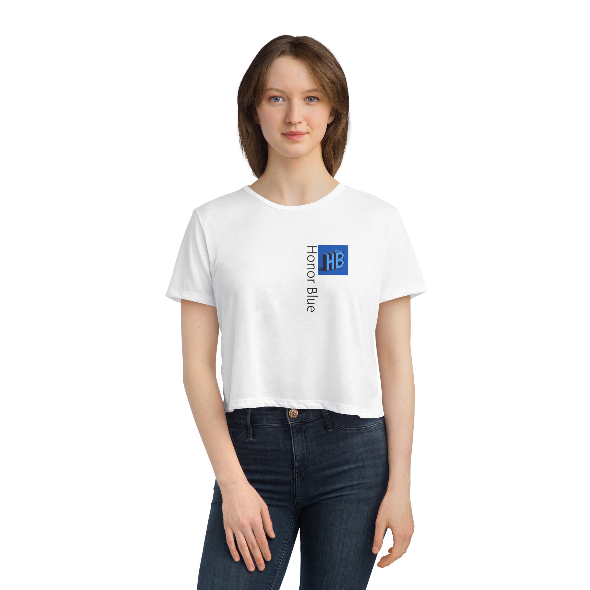 Honor Blue Women's Flowy Cropped Tee - Stylish & Comfortable Casual Wear - Image 3