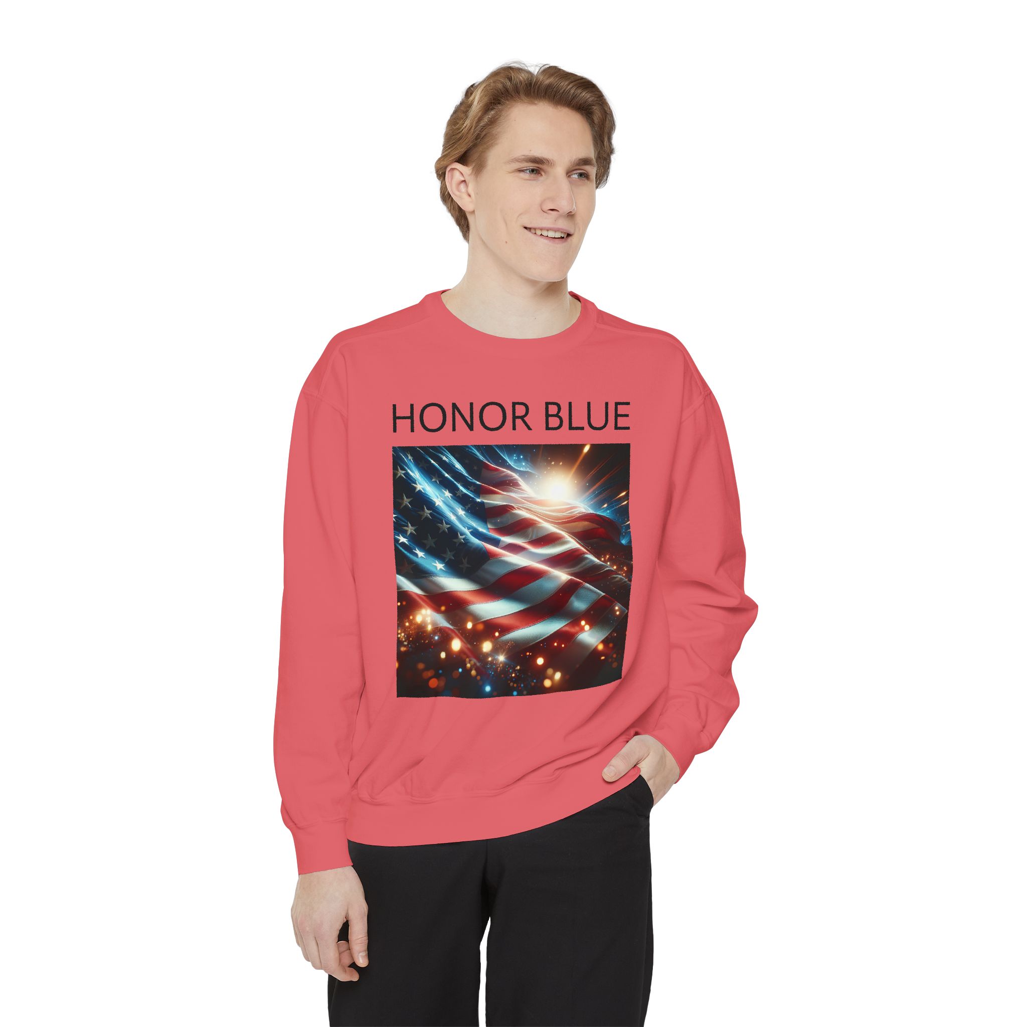 Honor Blue Unisex Garment-Dyed Sweatshirt - Patriotic American Flag Design - Image 35