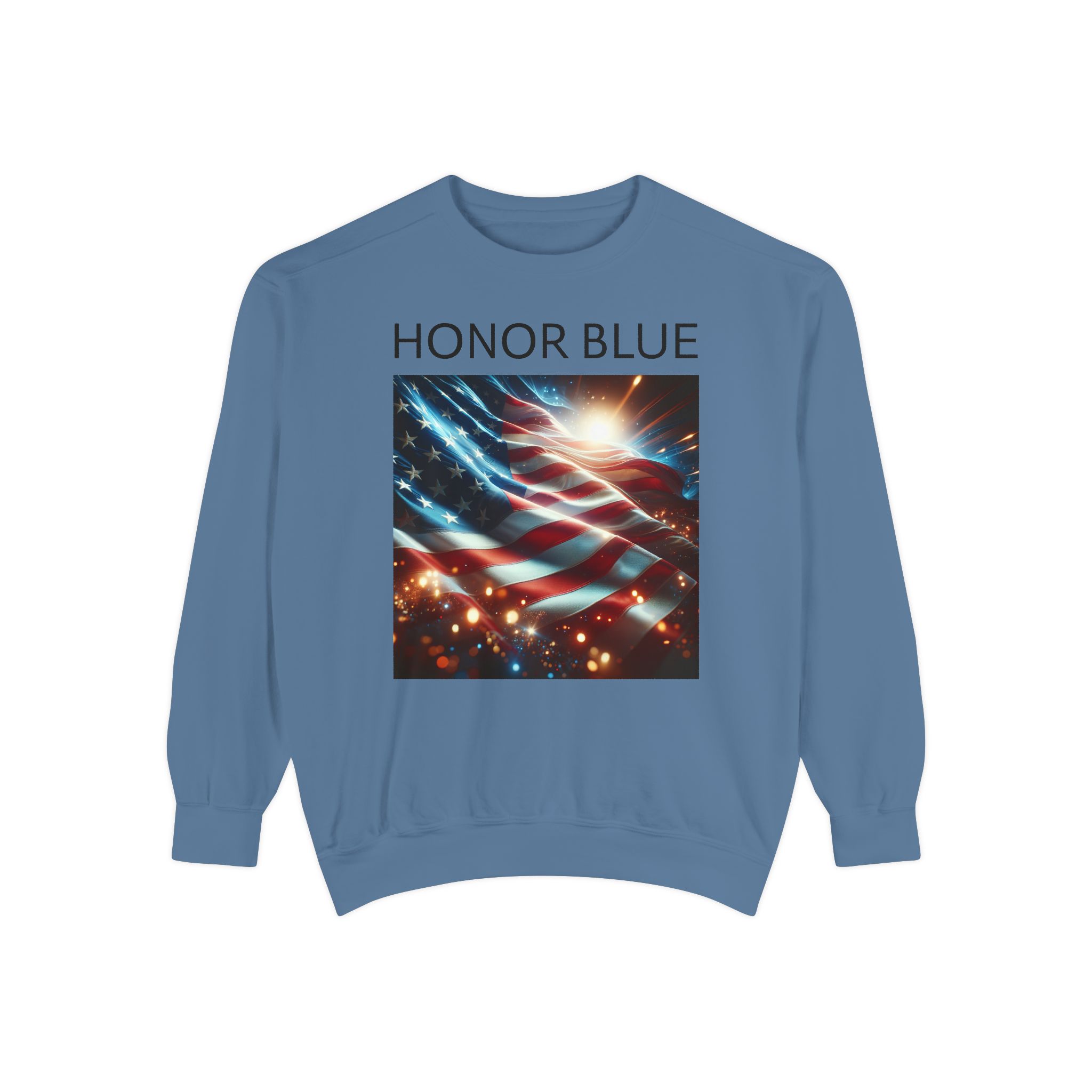 Honor Blue Unisex Garment-Dyed Sweatshirt - Patriotic American Flag Design - Image 29
