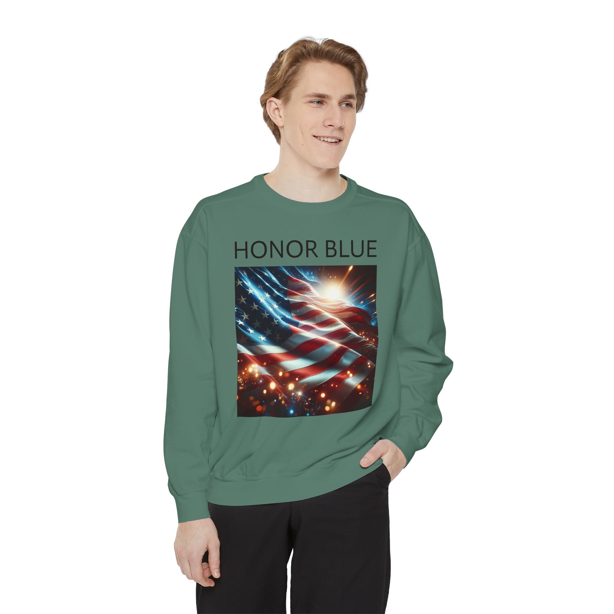 Honor Blue Unisex Garment-Dyed Sweatshirt - Patriotic American Flag Design - Image 23