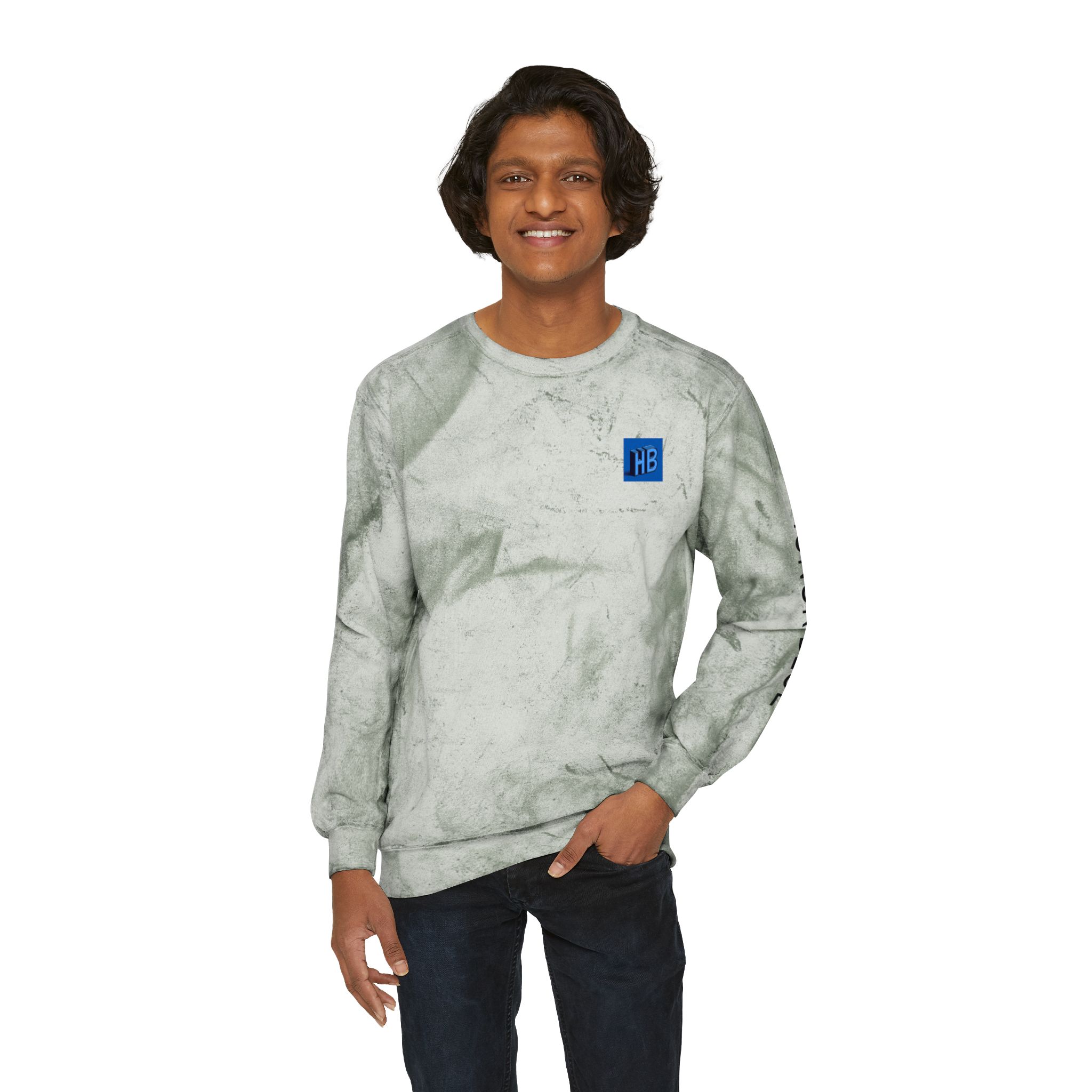Unisex Color Blast Crewneck Sweatshirt - Vibrant Yellow with Honor Blue Design - Image 11
