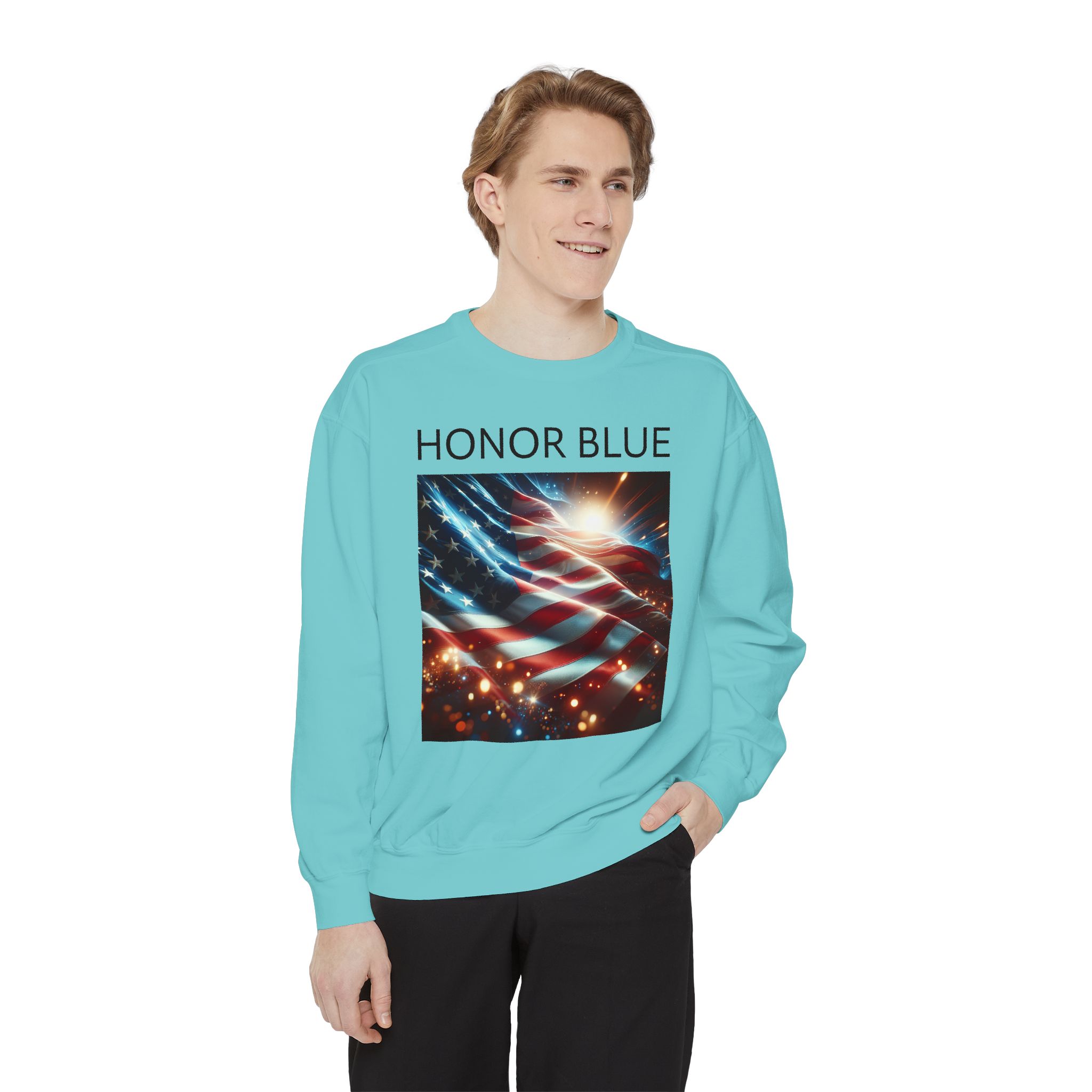 Honor Blue Unisex Garment-Dyed Sweatshirt - Patriotic American Flag Design - Image 19