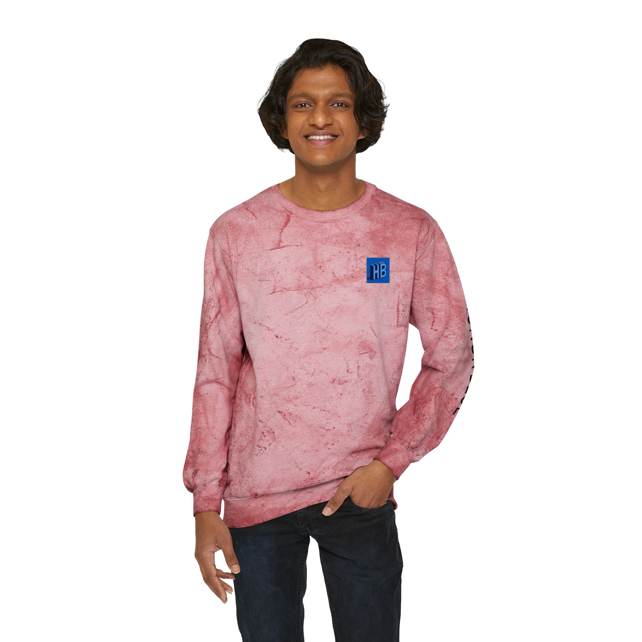 Unisex Color Blast Crewneck Sweatshirt - Vibrant Yellow with Honor Blue Design - Image 15