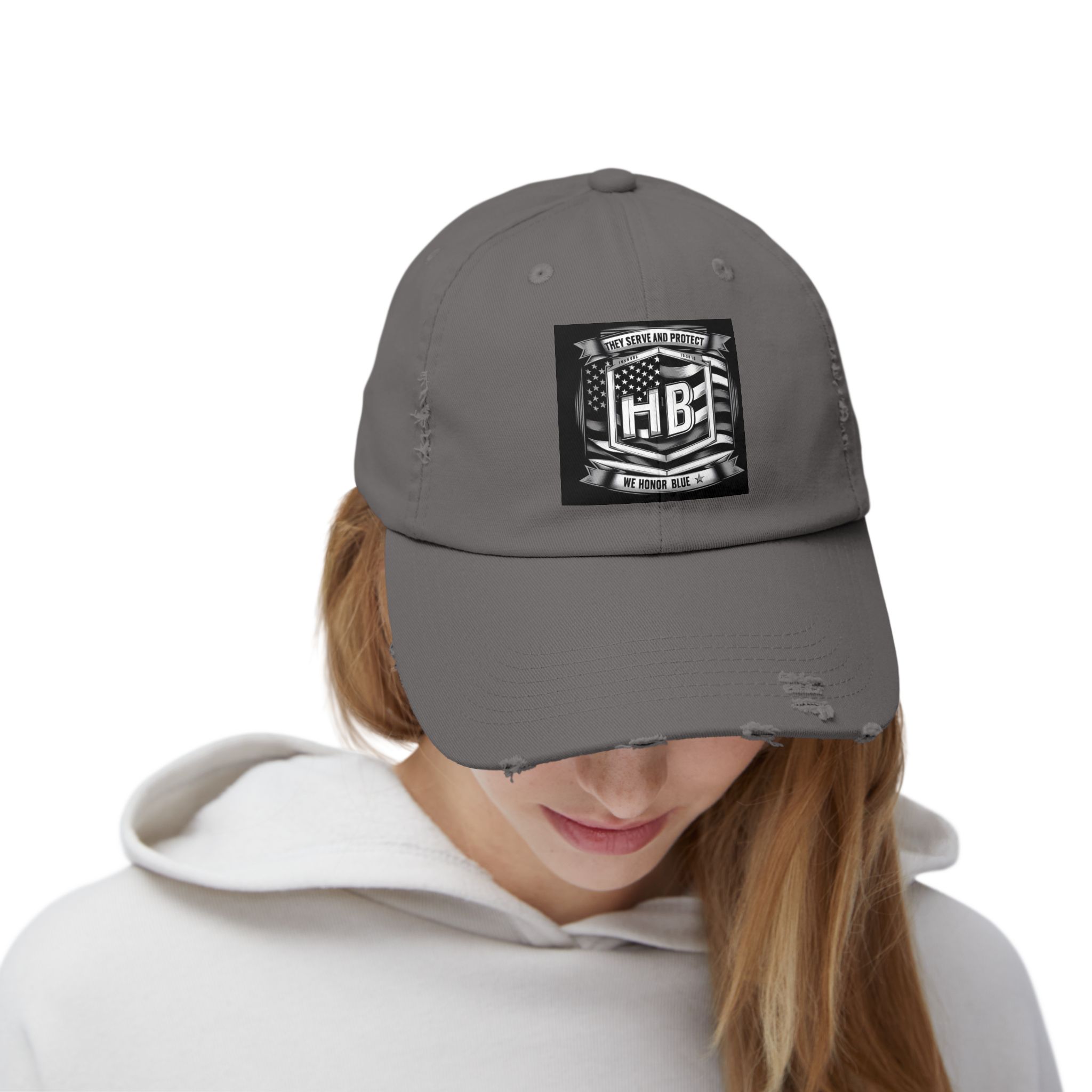 Serve and Protect Honor Blue, Unisex Distressed Cap - Image 21