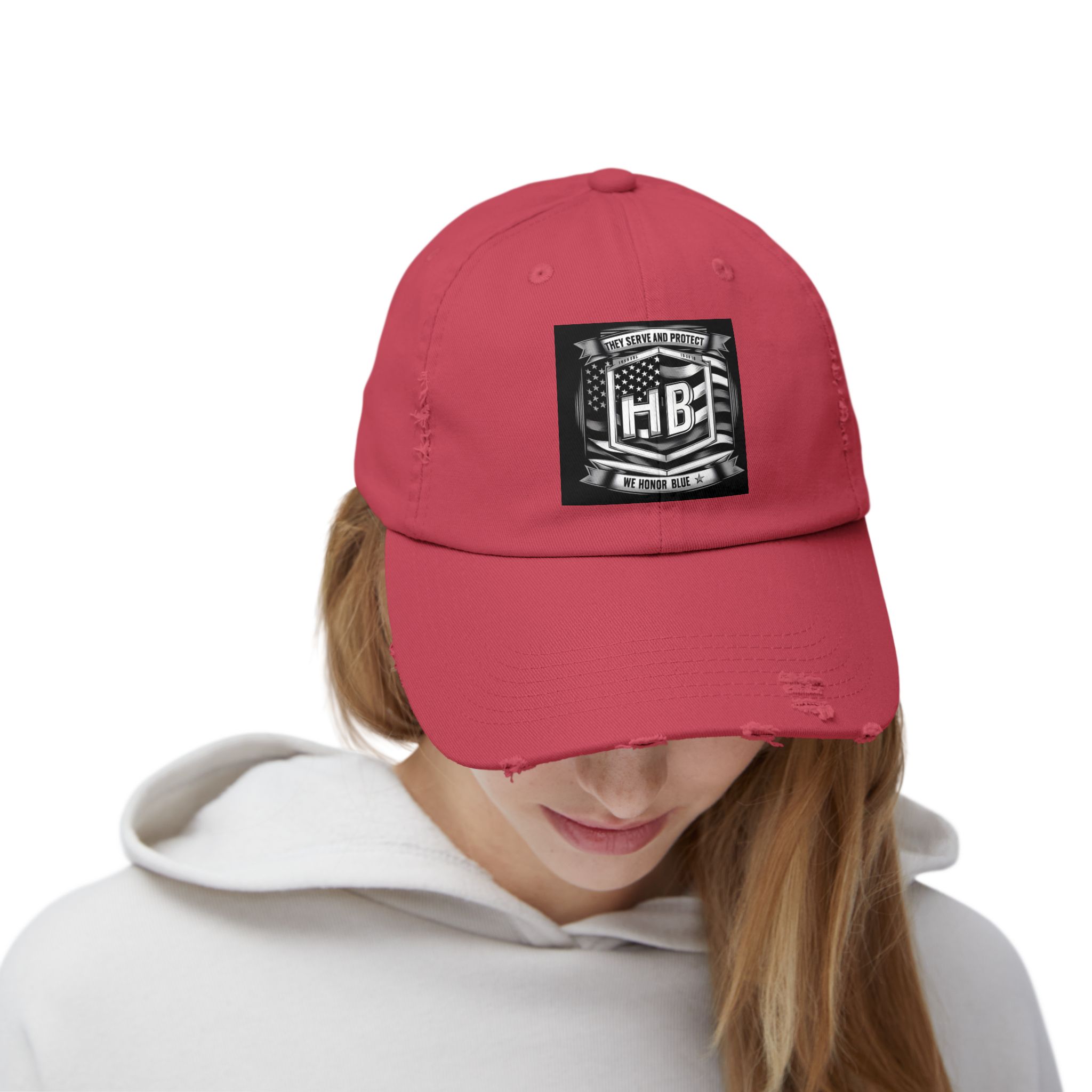 Serve and Protect Honor Blue, Unisex Distressed Cap - Image 29