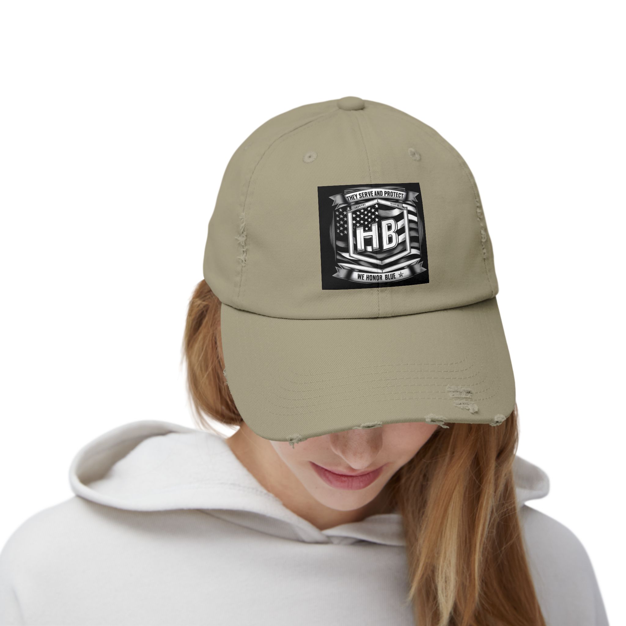 Serve and Protect Honor Blue, Unisex Distressed Cap - Image 13