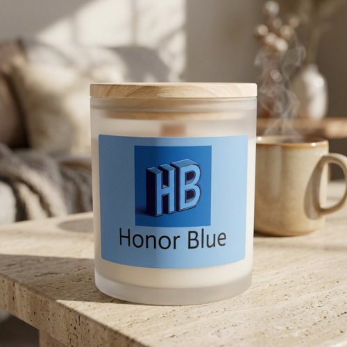 Honor Blue Frosted Glass Candle — 11oz Scented Jar