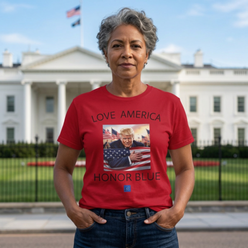 Trump "Love America Honor Blue" Patriotic T-Shirt — Support Our Freedom & Fallen Heroes