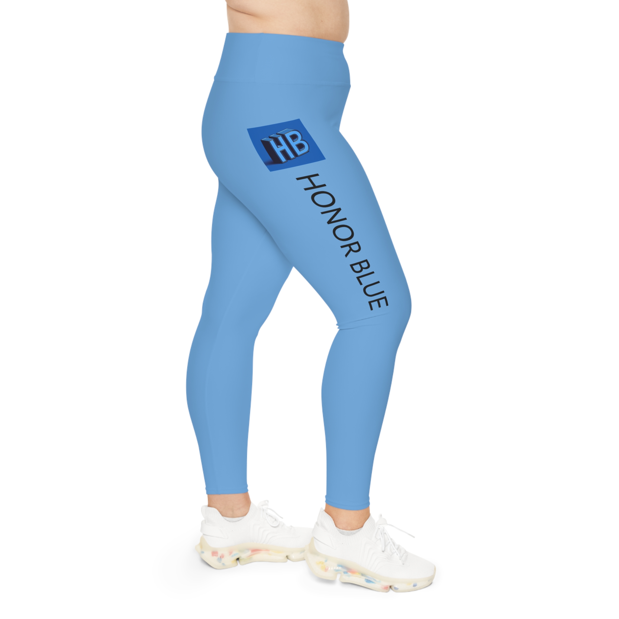 Plus Size Leggings — Honor Blue All-Over Print Athletic Leggings - Image 3