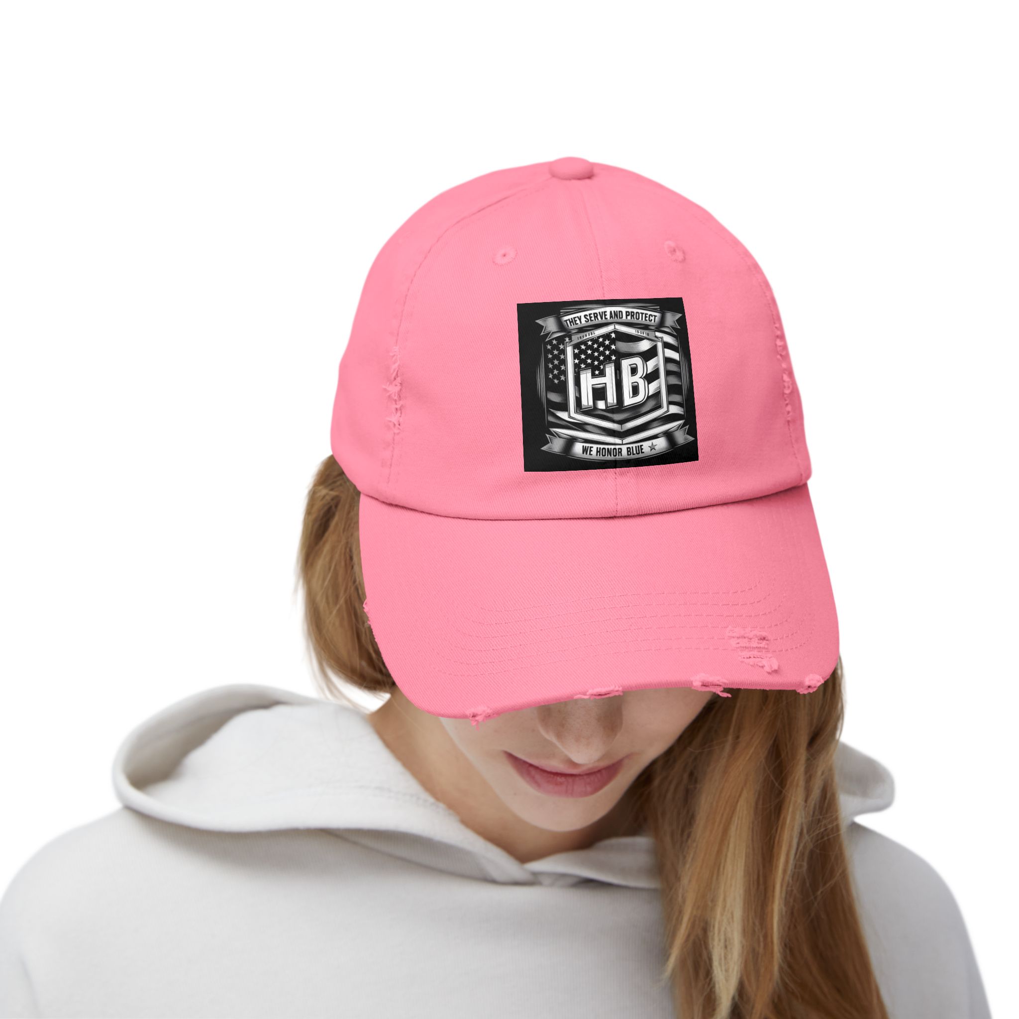 Serve and Protect Honor Blue, Unisex Distressed Cap - Image 25