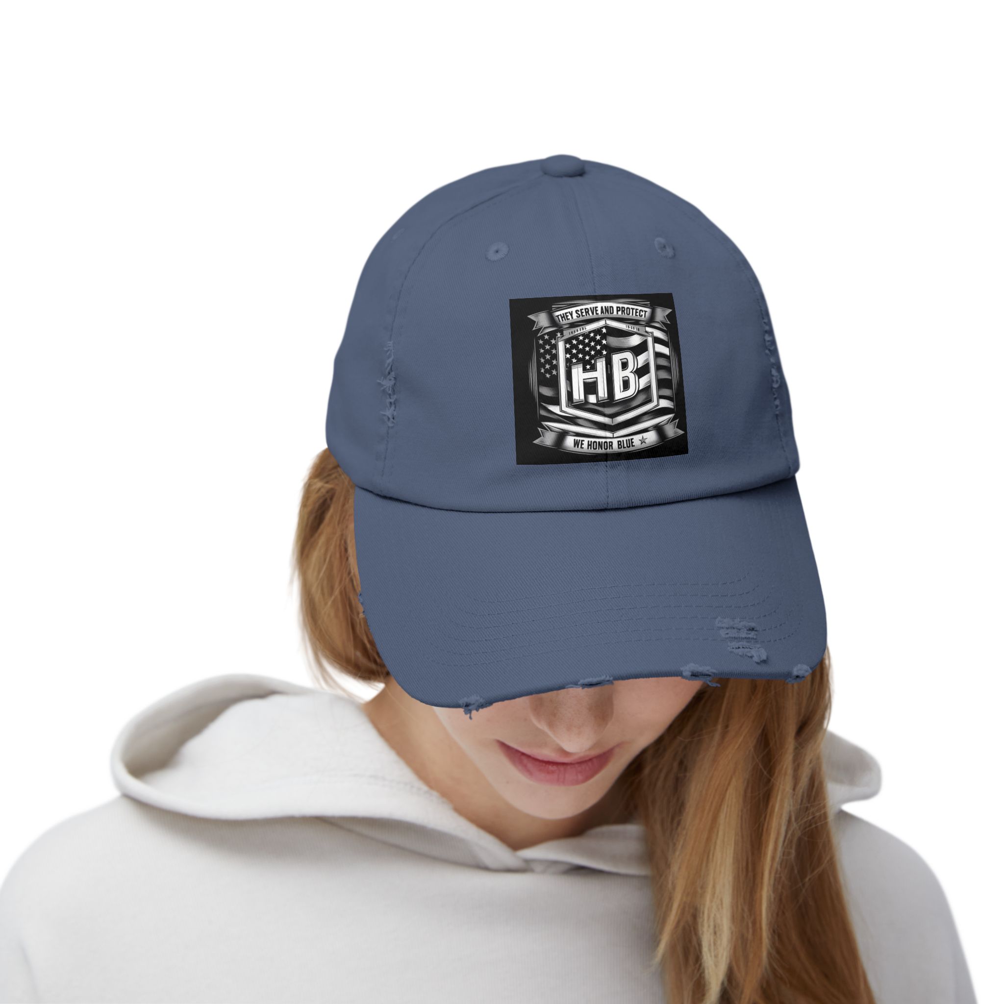 Serve and Protect Honor Blue, Unisex Distressed Cap - Image 17