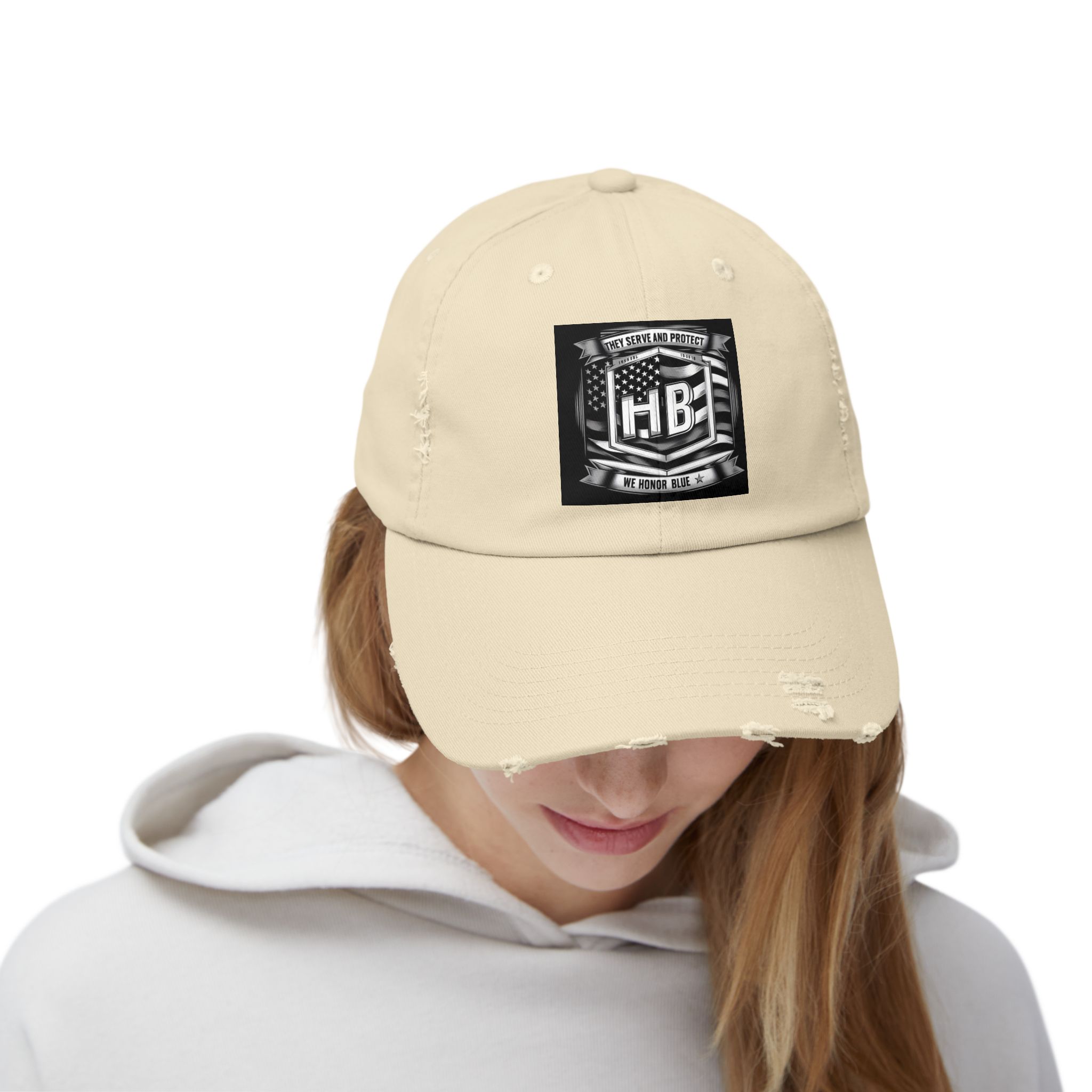 Serve and Protect Honor Blue, Unisex Distressed Cap - Image 5