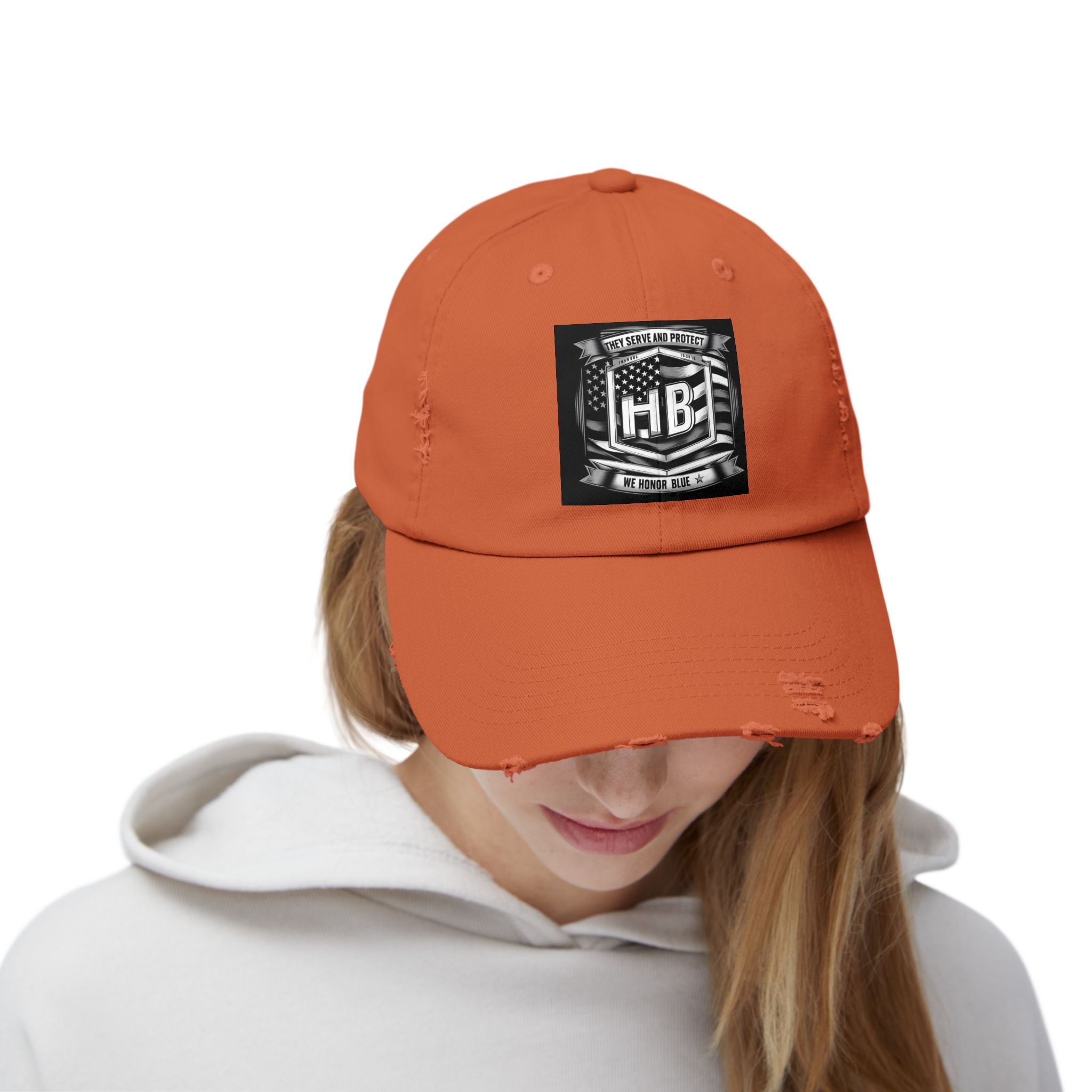 Serve and Protect Honor Blue, Unisex Distressed Cap - Image 9
