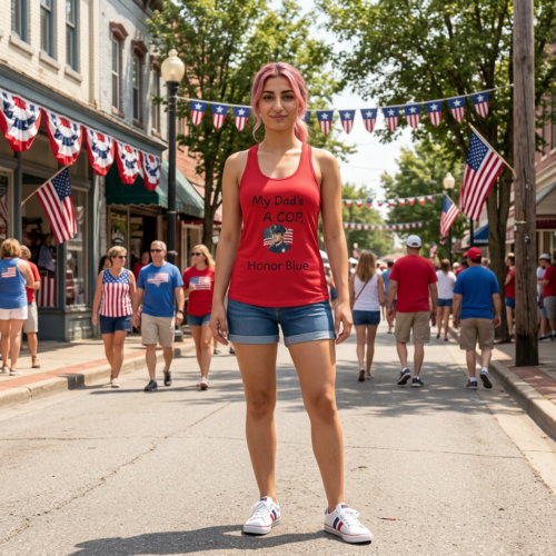 Women's Racerback Tank — Patriotic 'Proud Daughter of a Cop' Support Tank