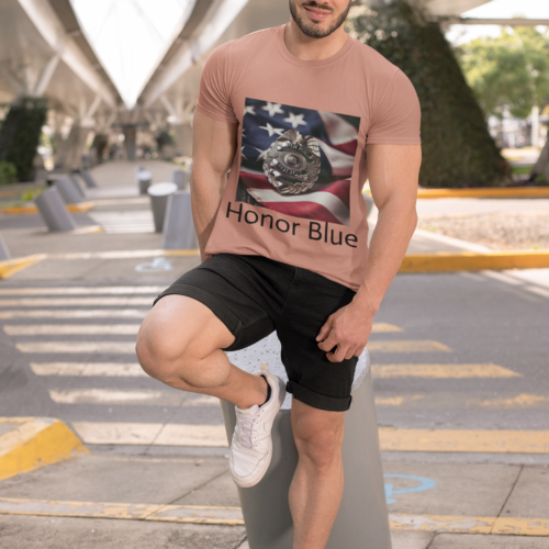 Support Law Enforcement Unisex T-Shirt — Police Badge on American Flag