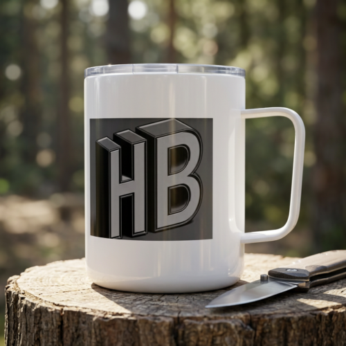 10oz Insulated Coffee Mug with Vintage Letterpress Block Design