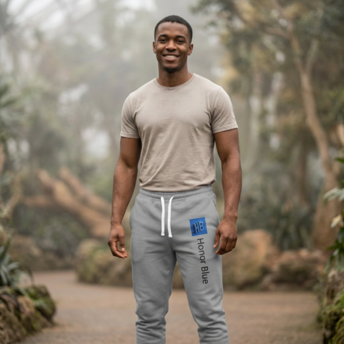 Honor Blue Athletic Joggers — Minimal Vertical Logo Sport Sweatpants
