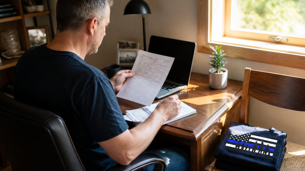 Person reviewing charity donation records on a laptop to ensure apparel donation transparency